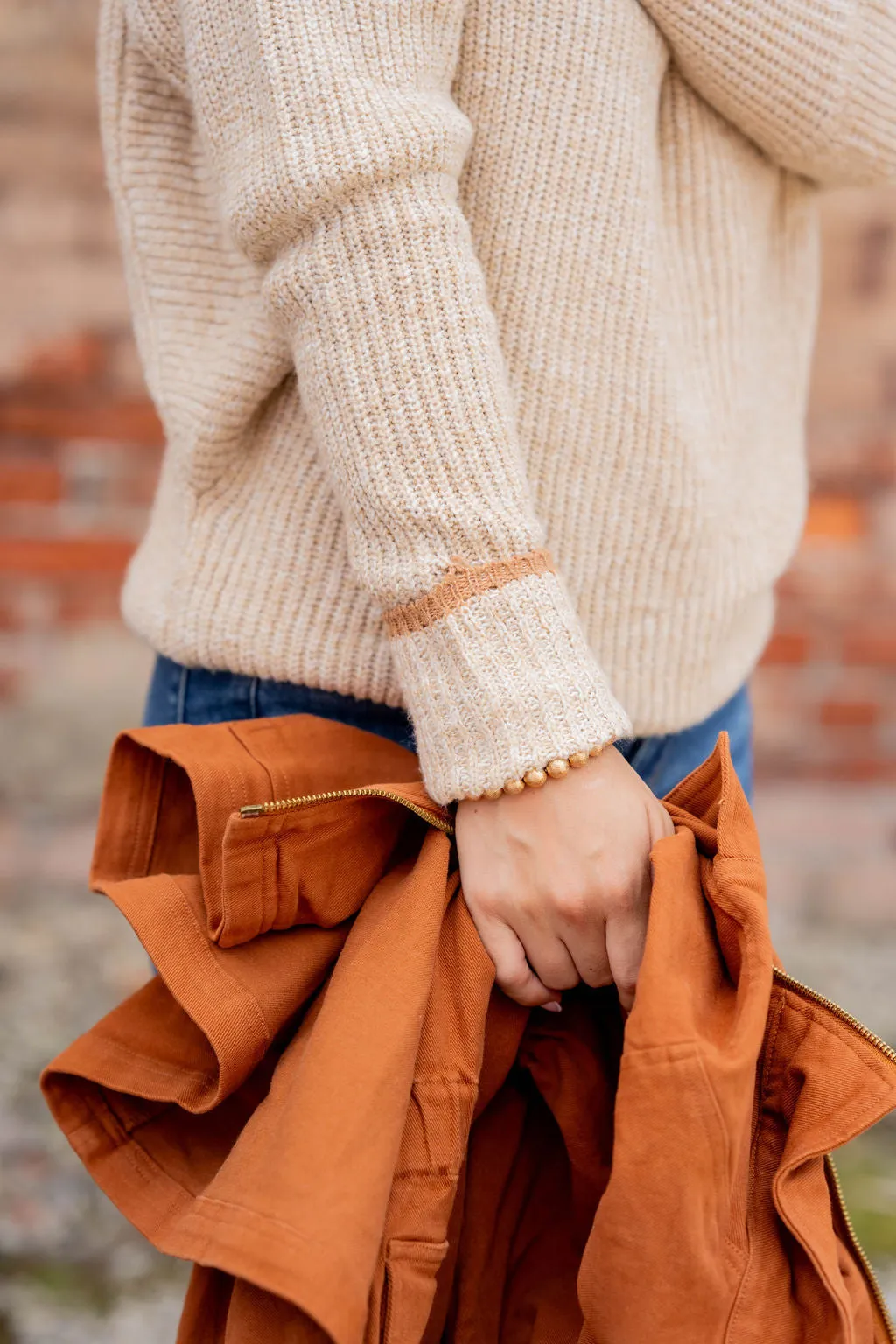 Solid Trim Knit Sweater