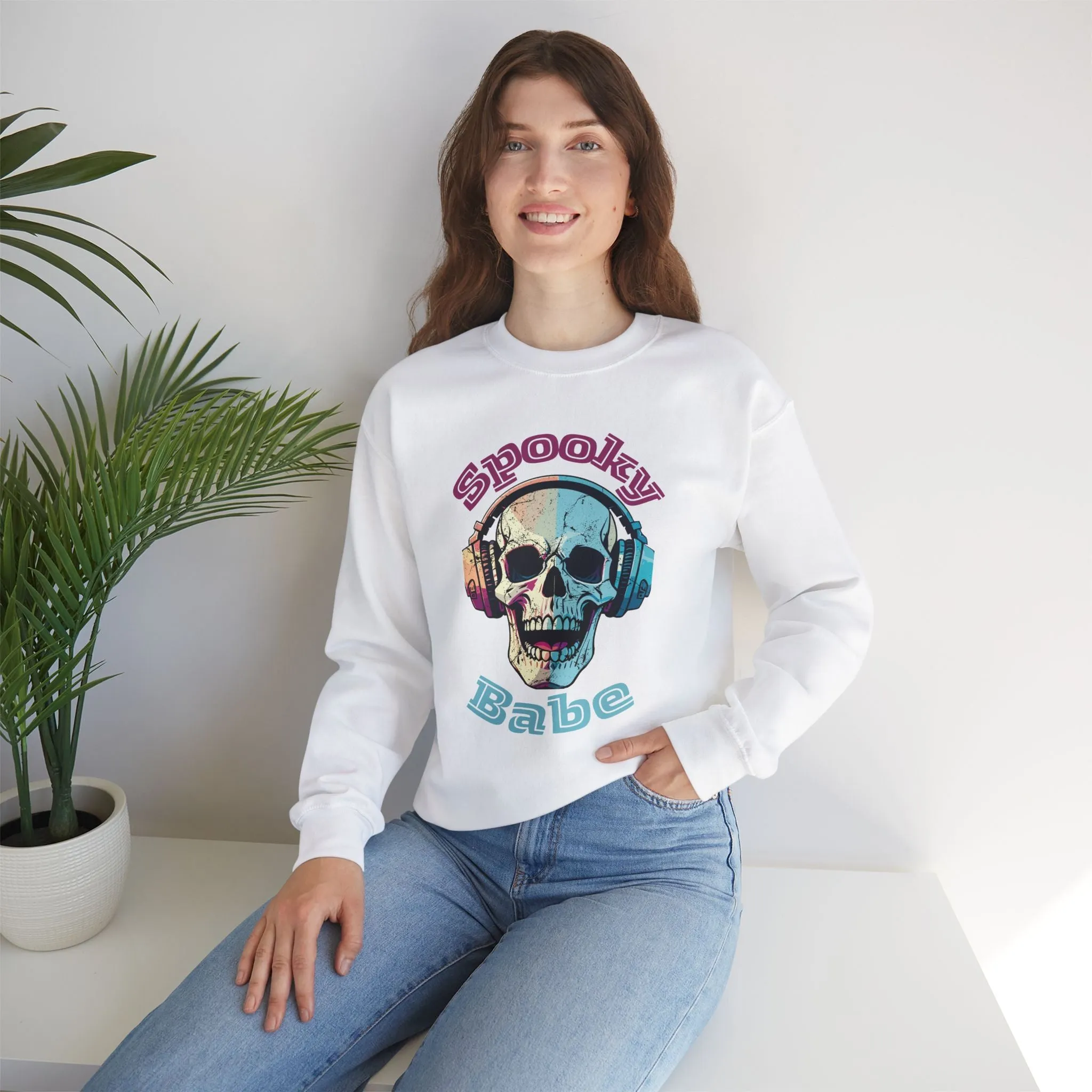 Spooky Babe Halloween Sweatshirt, Happy Halloween Sweatshirt - Unisex Heavy Blend Crewneck, Halloween Sweatshirt, Cute Spooky Ghost sweatshirt.