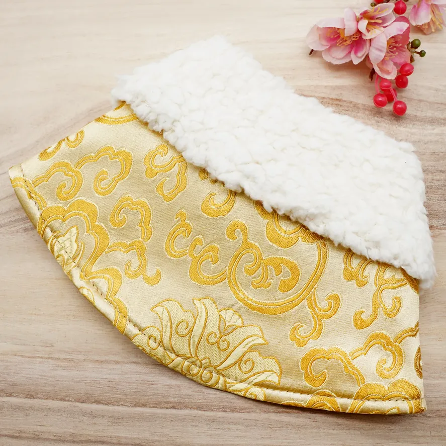 Spring Of Blessings in Harvest Gold CNY Cape with White Faux Fur Collar