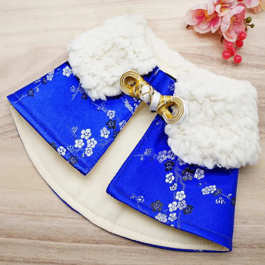 Spring Of Energy in Electric Blue Blossoms CNY Cape with Faux Fur Collar