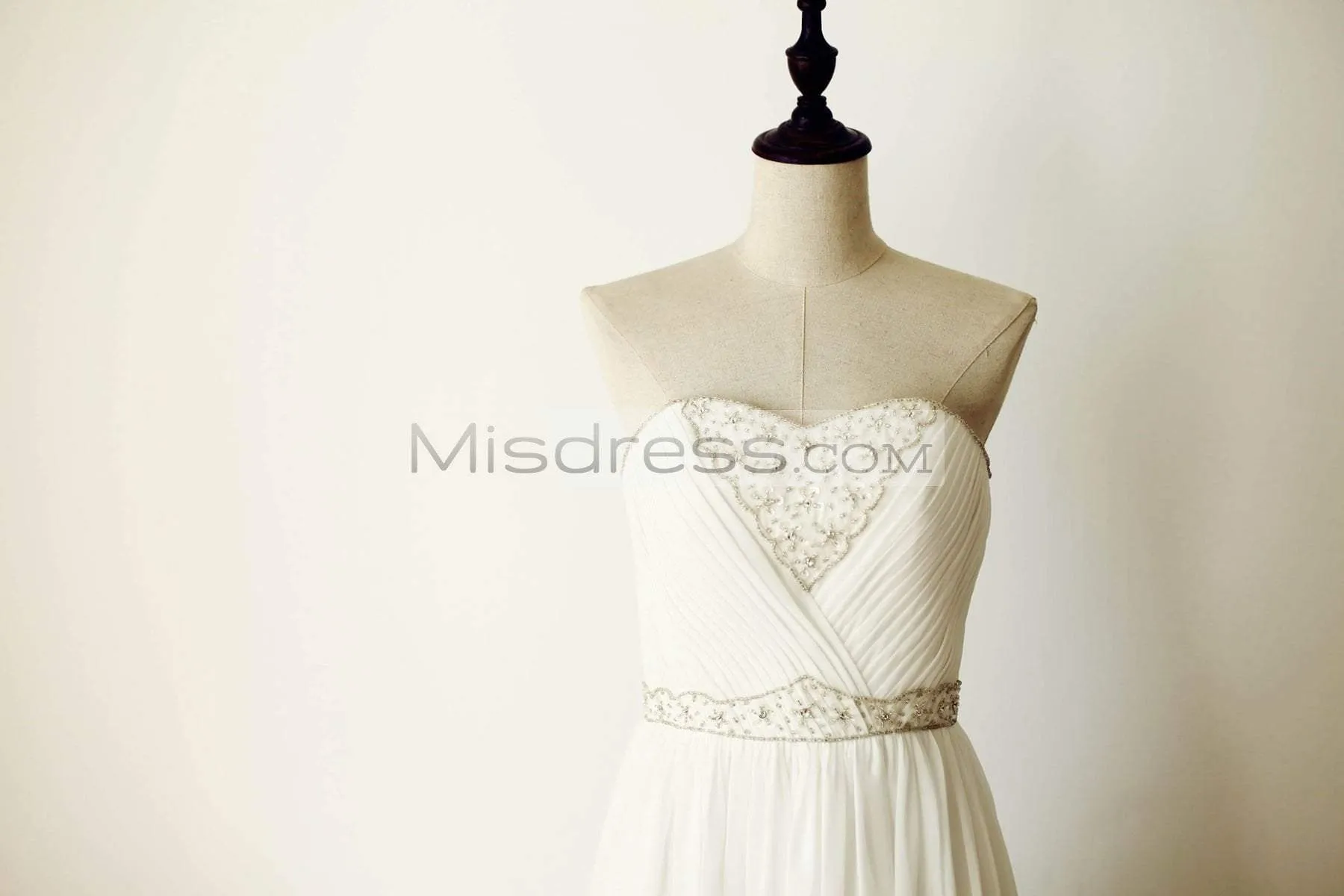 Strapless Sweetheart Ivory Chiffon Beaded Long Bridesmaid Dress