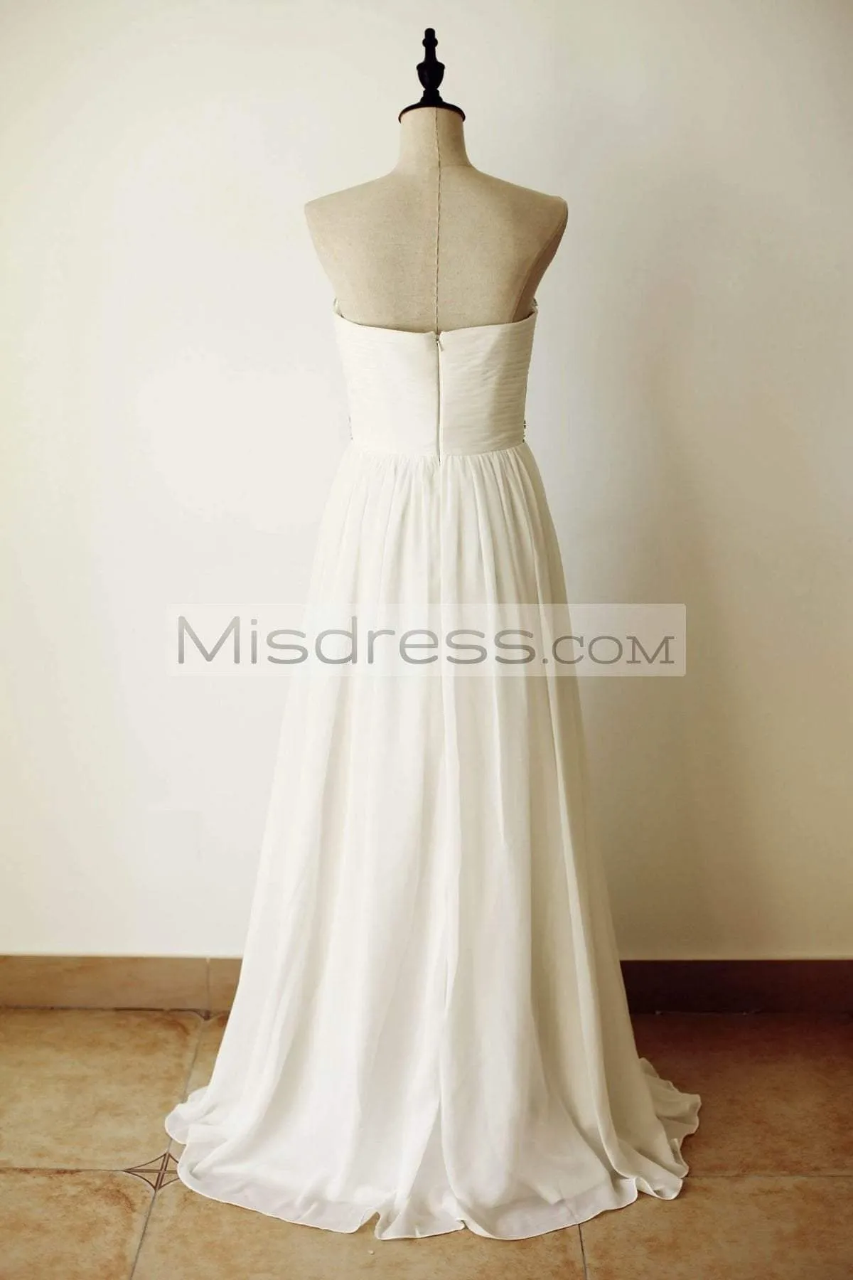 Strapless Sweetheart Ivory Chiffon Beaded Long Bridesmaid Dress