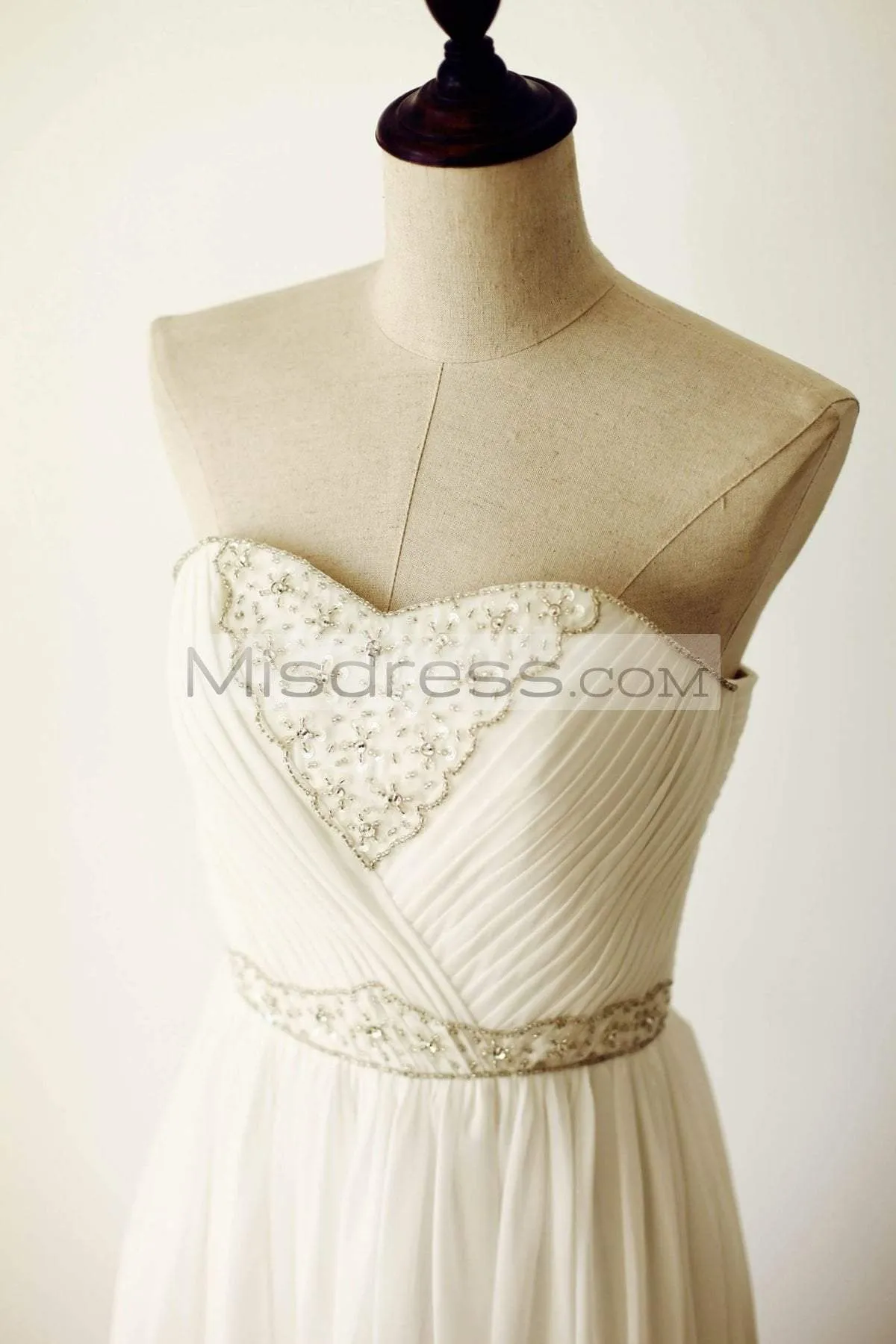 Strapless Sweetheart Ivory Chiffon Beaded Long Bridesmaid Dress