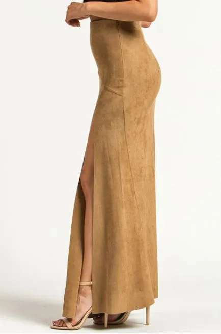 Suede Front Slit Maxi Skirt