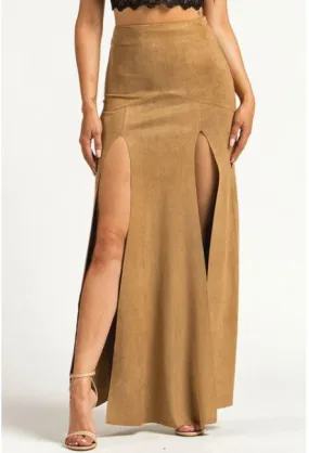 Suede Front Slit Maxi Skirt