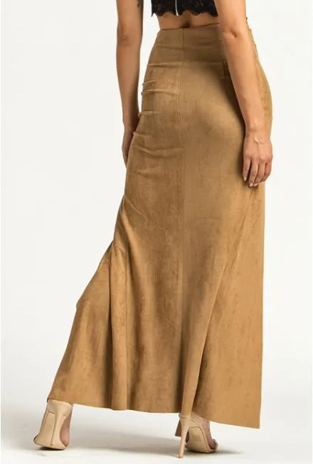 Suede Front Slit Maxi Skirt