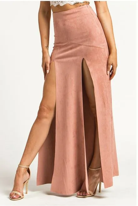 Suede Front Slit Maxi Skirt