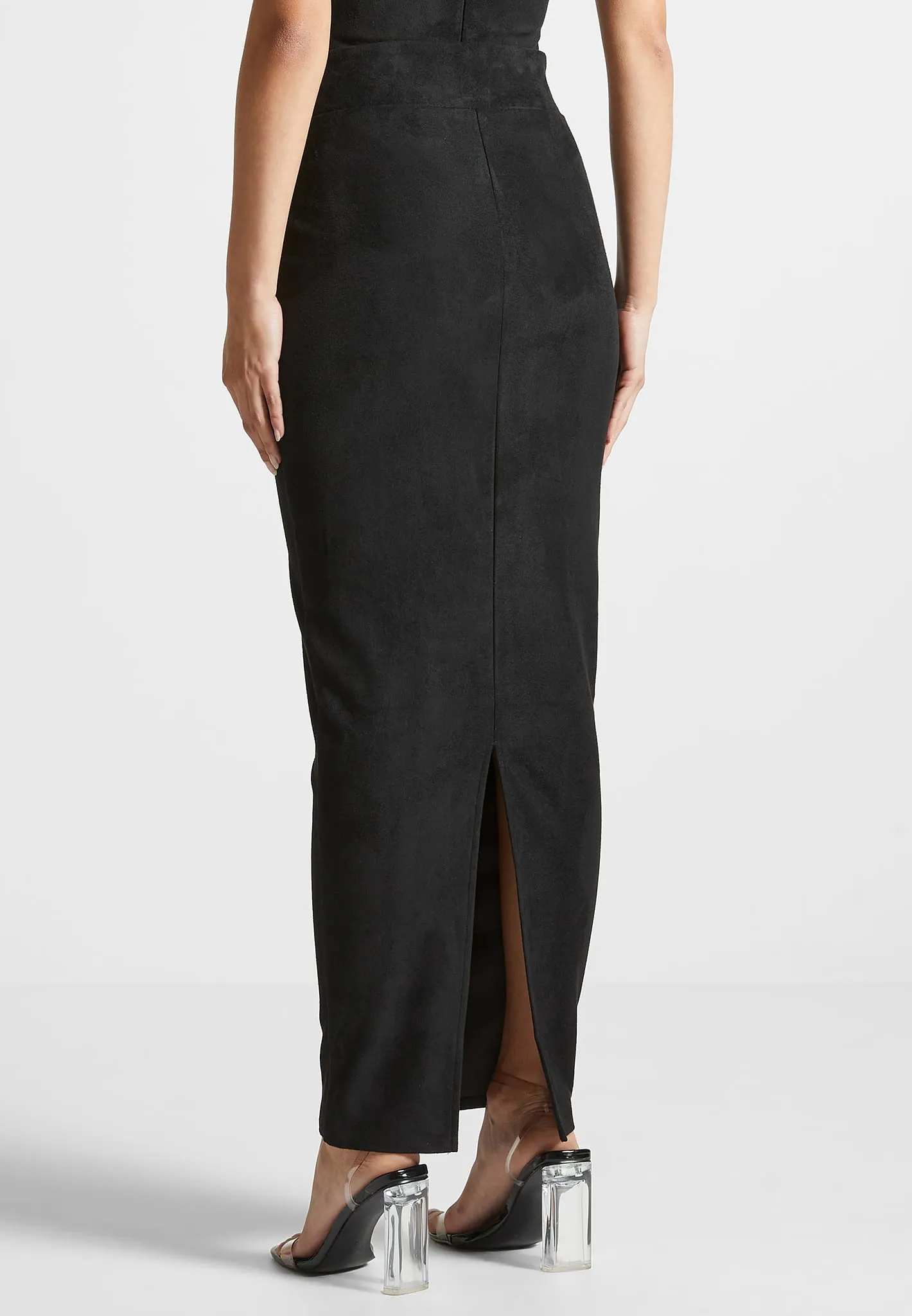 Suede Midaxi Skirt - Black