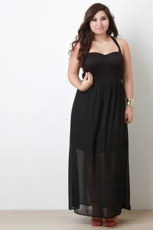 Suede Sweetheart Cross-Back Chiffon Maxi Dress