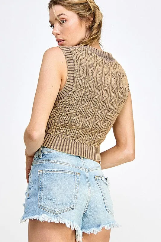 Taupe Washed Effect Knit Crop Top