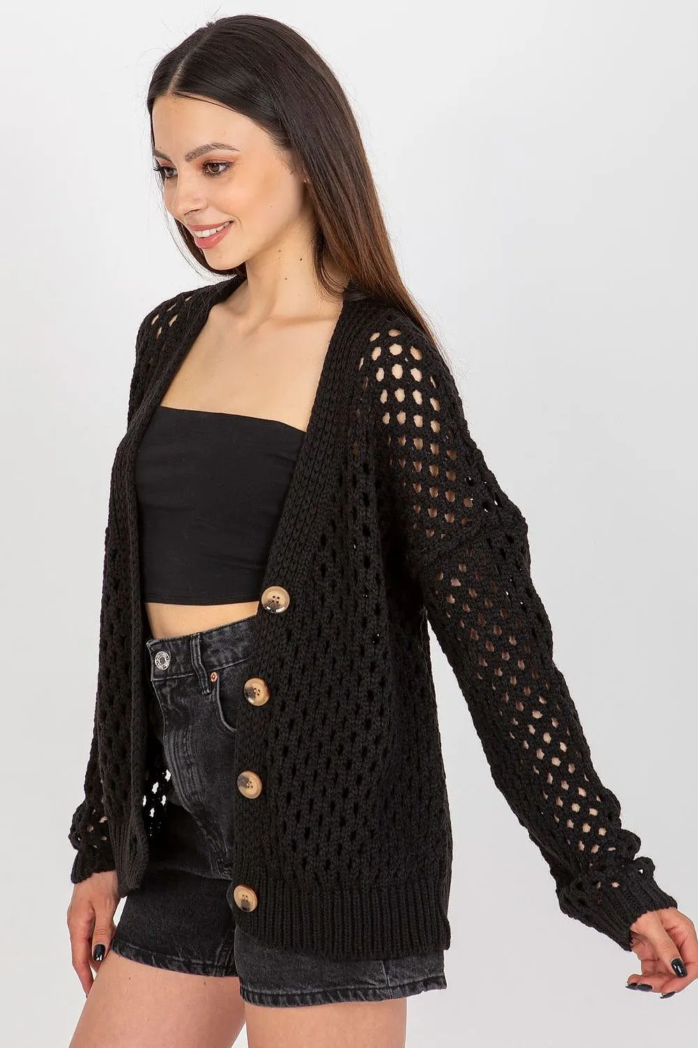 TEEK - Buttoned Openwork V-Neck Cardigan