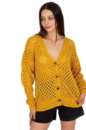 TEEK - Buttoned Openwork V-Neck Cardigan