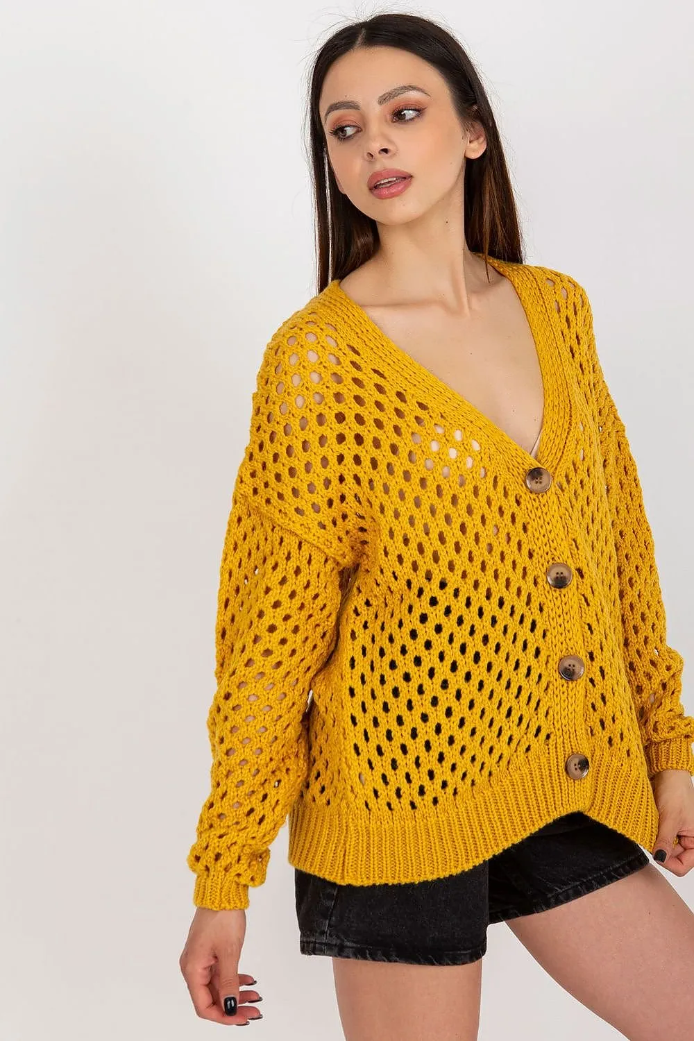 TEEK - Buttoned Openwork V-Neck Cardigan