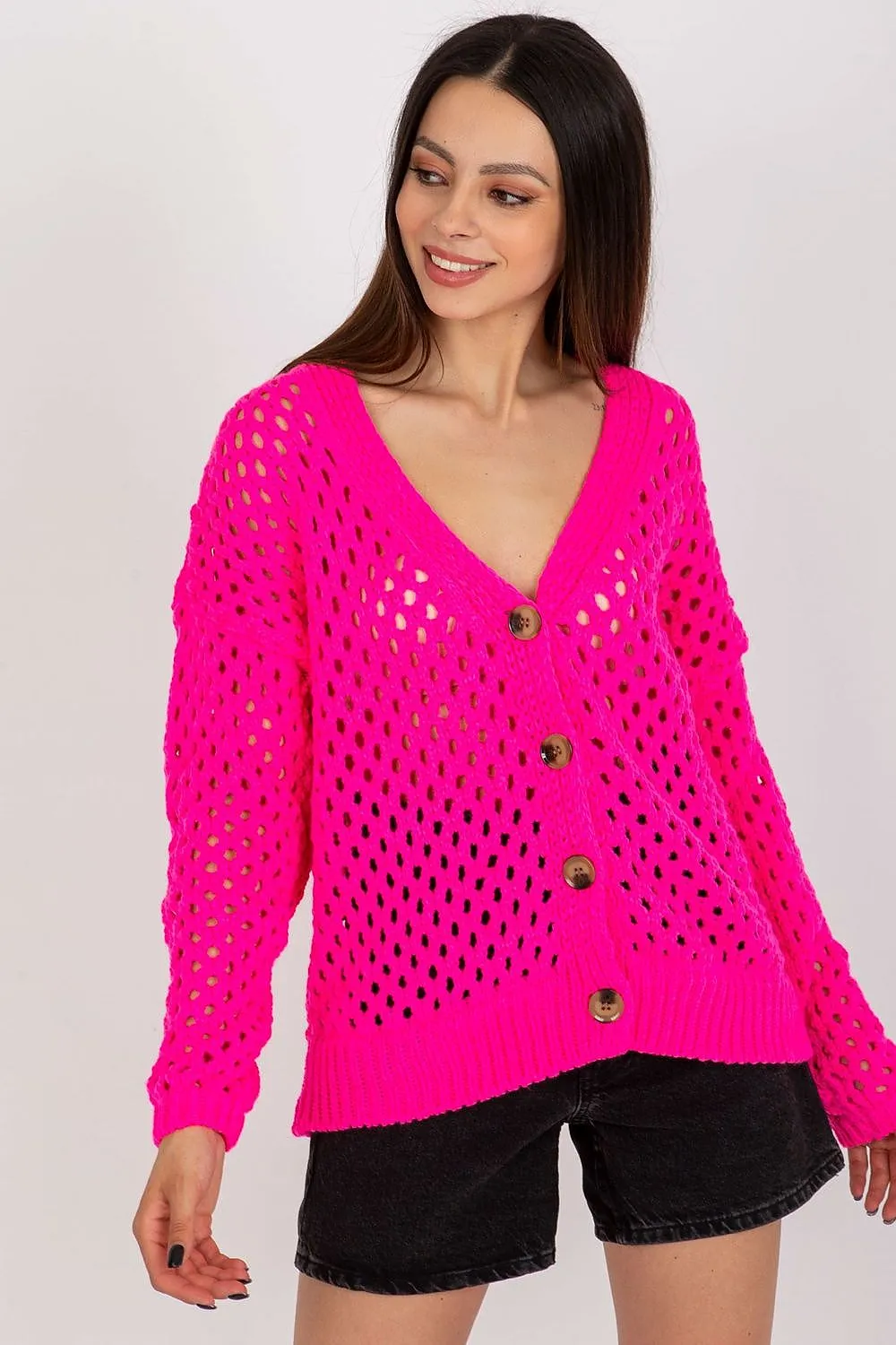 TEEK - Buttoned Openwork V-Neck Cardigan