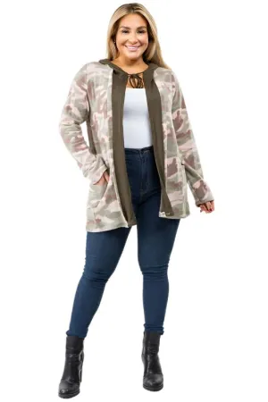 TEEK - Plus Size Camo Hooded Cardigan