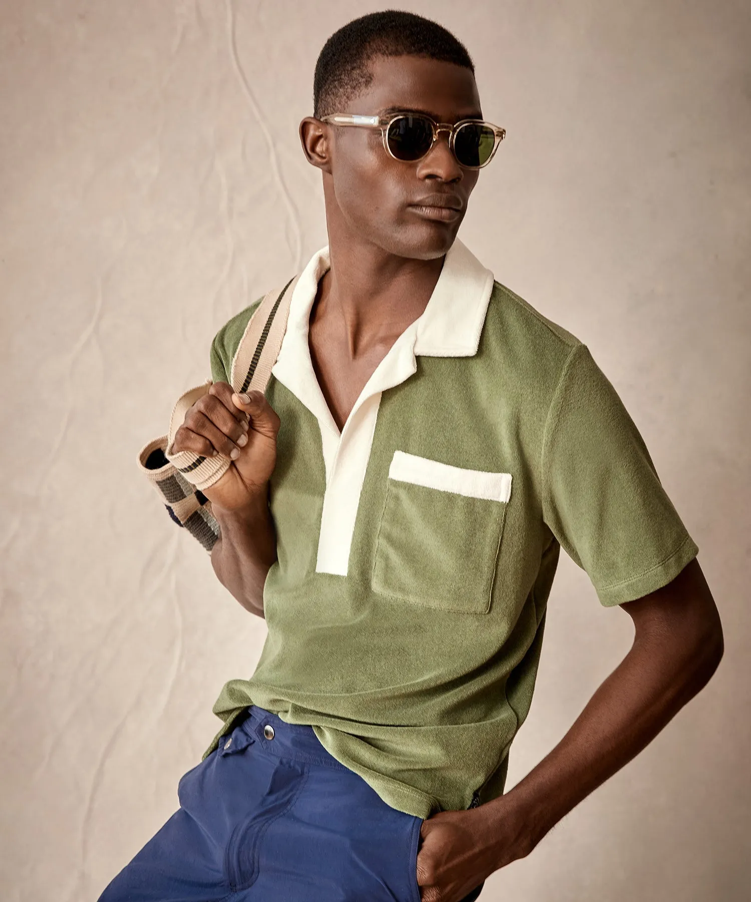 Terry Pocket Polo in Green Leaf