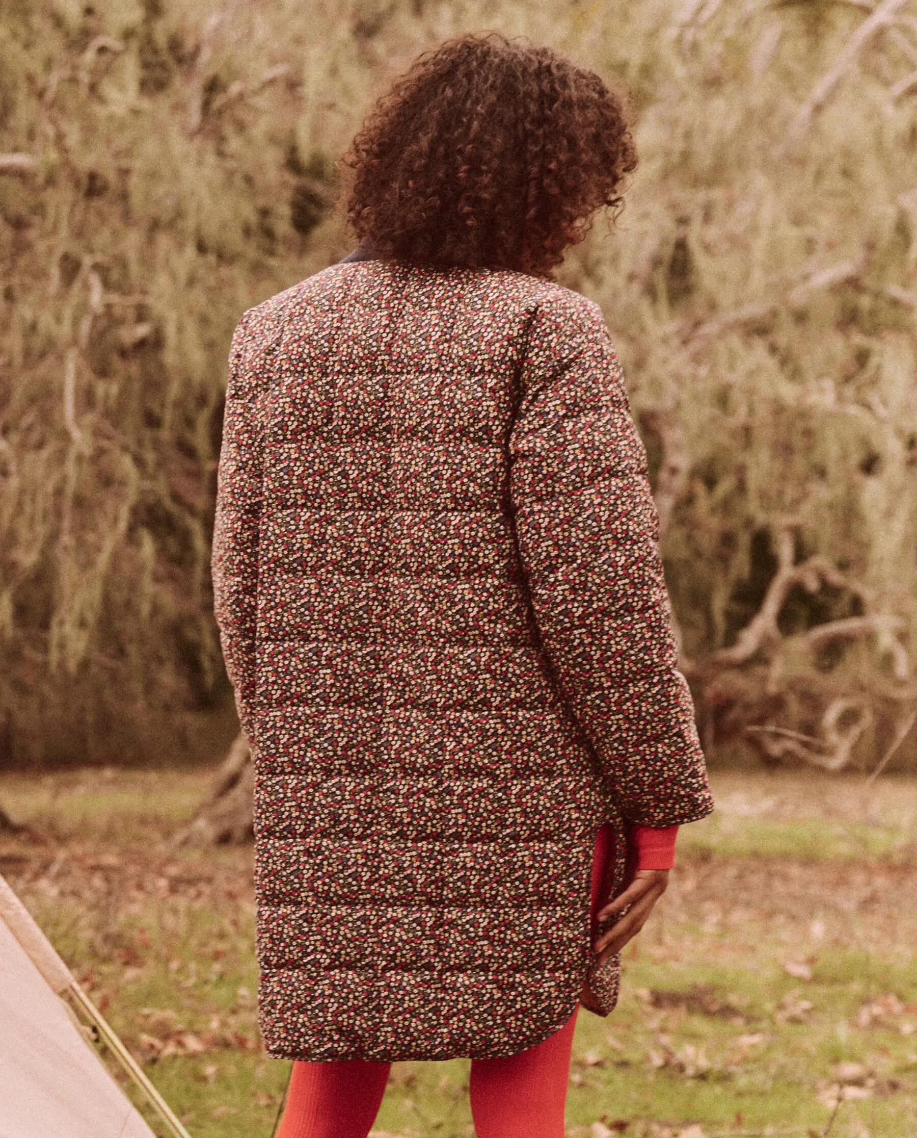 The Reversible Down Treeline Puffer. -- Midnight Floral and Copper