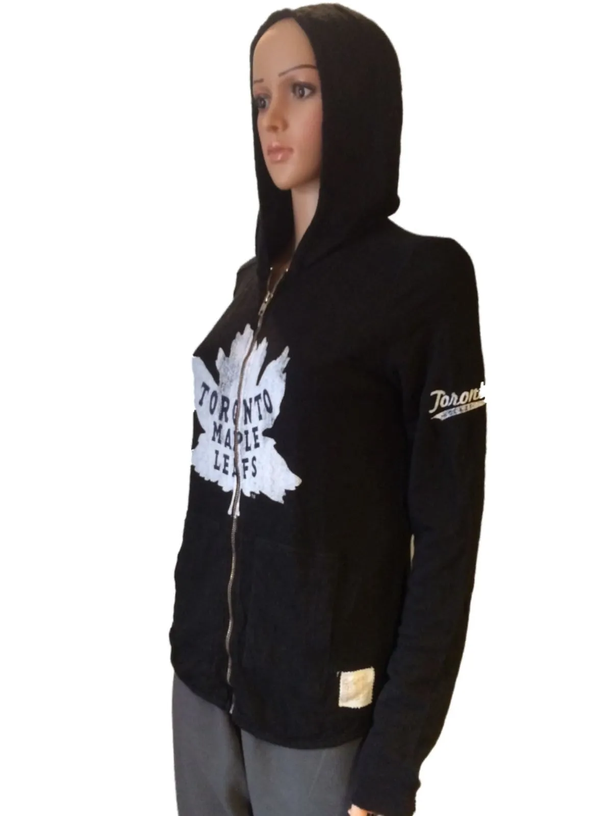 Toronto Maple Leafs Retro Brand Women Black Quad Blend Zip Up Hoodie Jacket