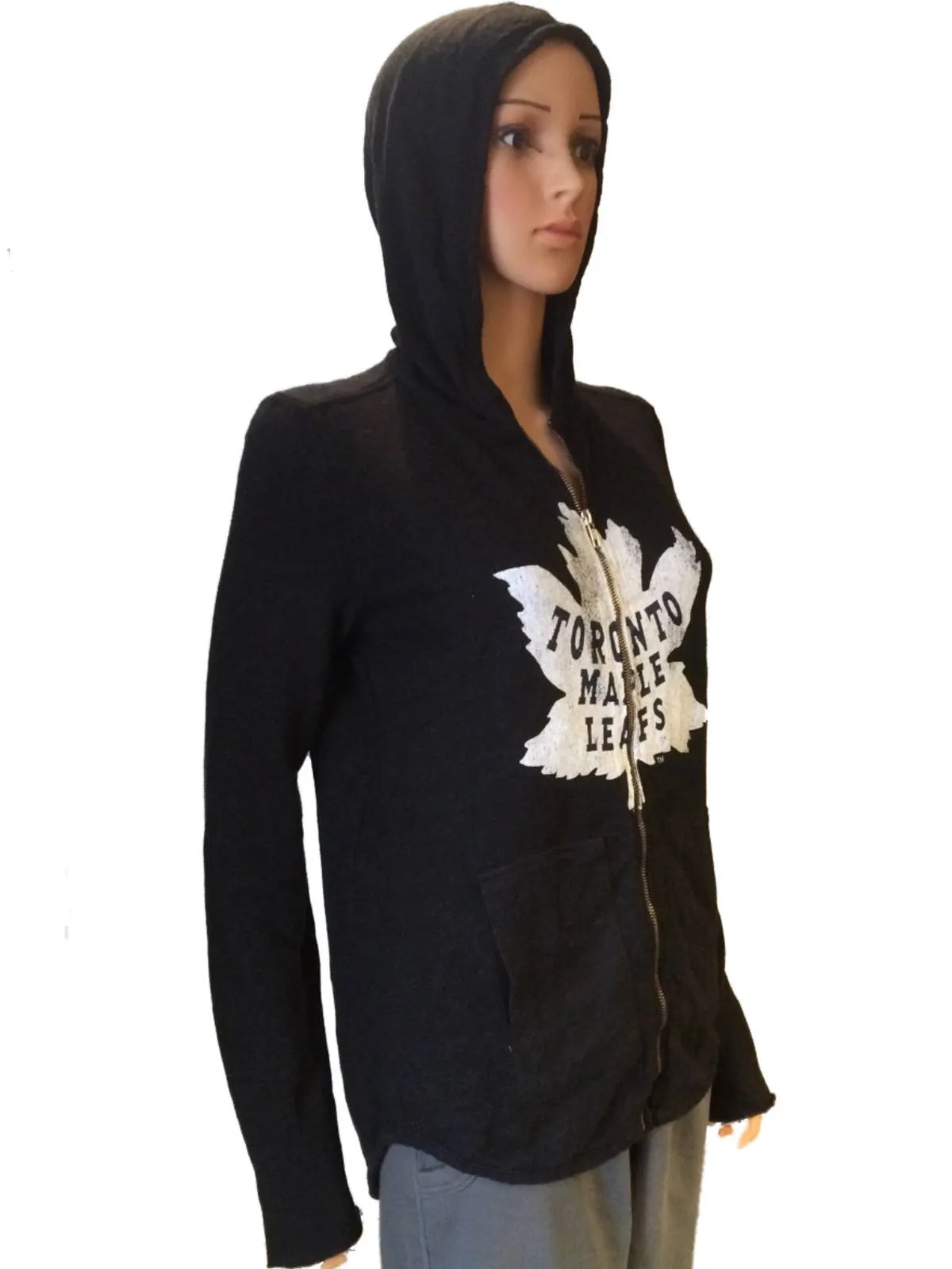 Toronto Maple Leafs Retro Brand Women Black Quad Blend Zip Up Hoodie Jacket