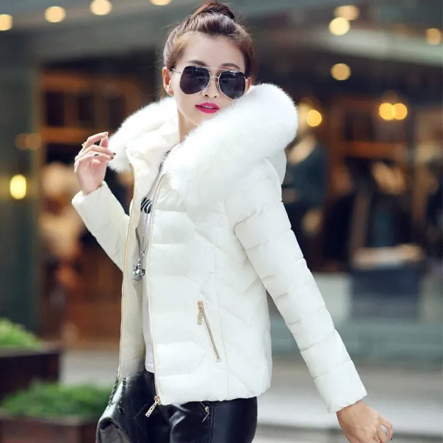 Trendy Faux Fur Hooded Puffy Coat