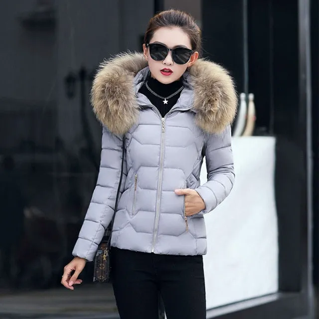 Trendy Faux Fur Hooded Puffy Coat