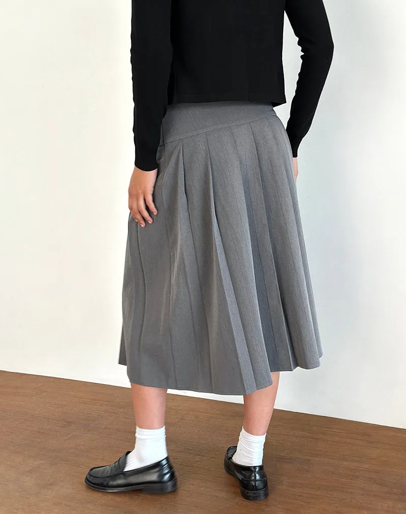 Trisma Pleated Midi Skirt in Charcoal Grey