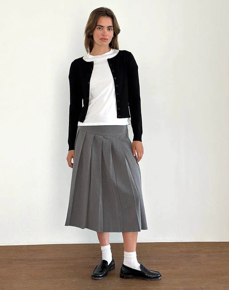 Trisma Pleated Midi Skirt in Charcoal Grey