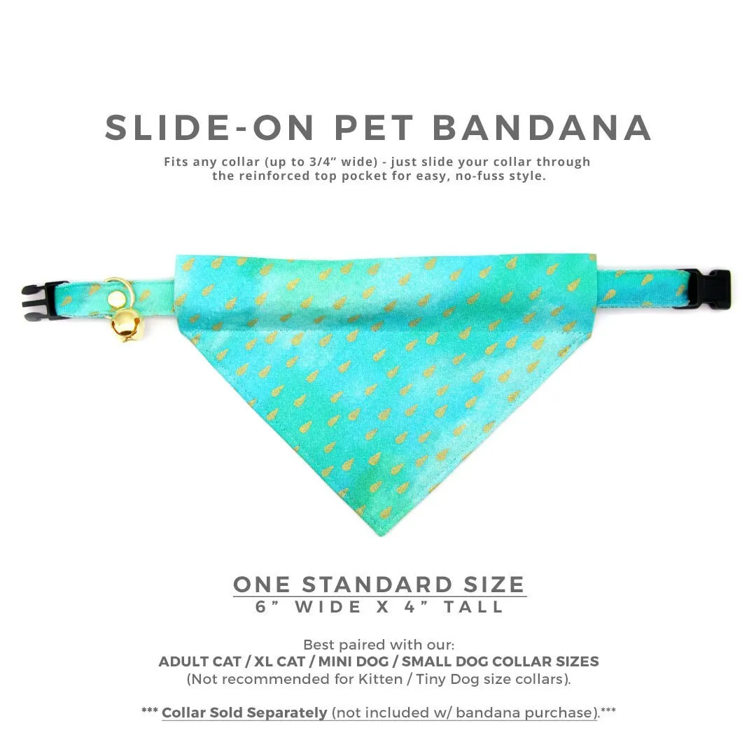 Turquoise Cat Bandana - "Splash - Aqua Ombre" - Aquatic Water Raindrop Bandana for Cat   Small Dog / Summer / Slide-On Over the Collar Bandana