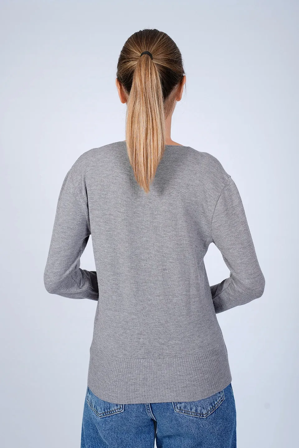 V-Neck Dark Grey Knit Wear