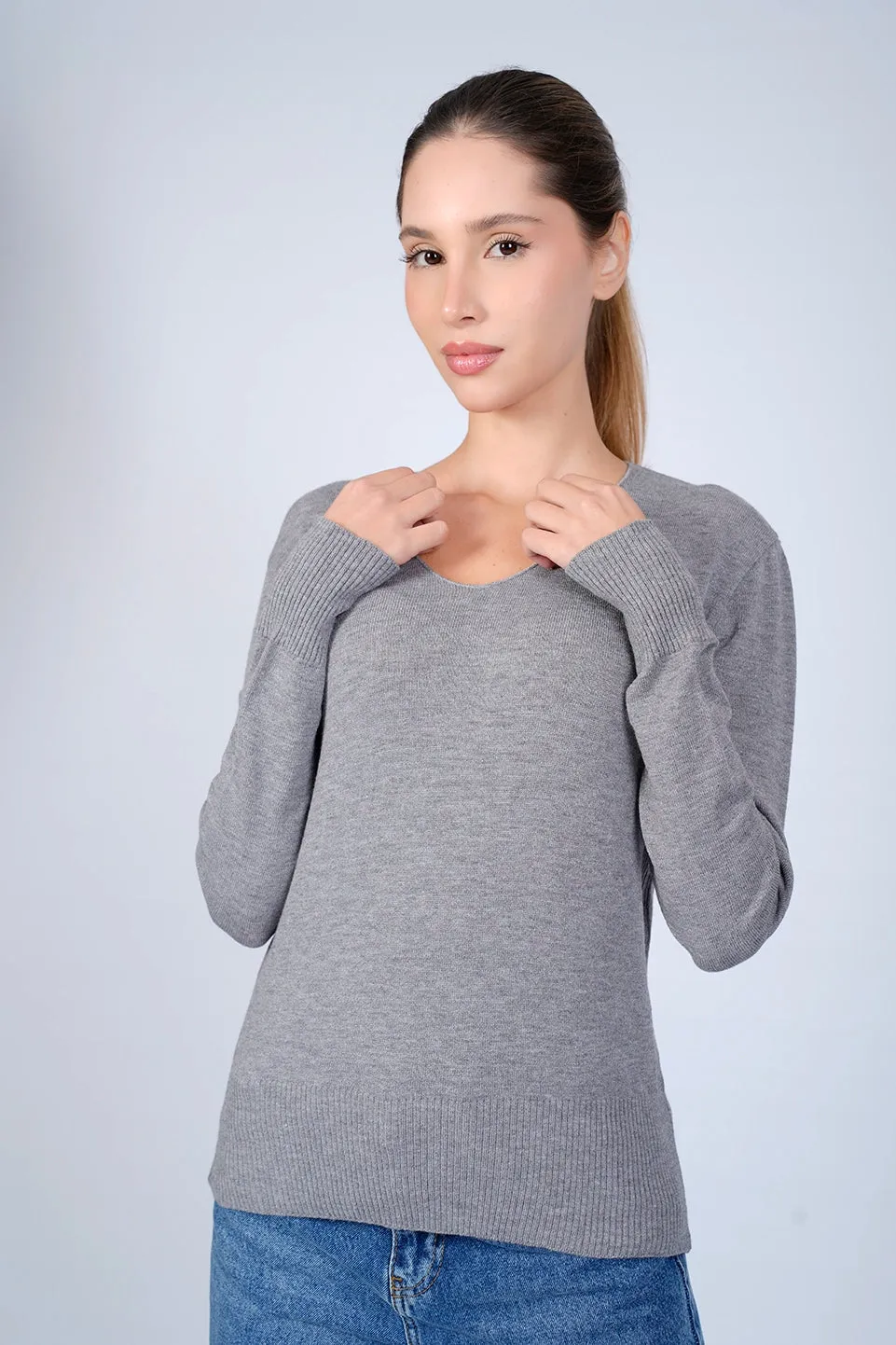 V-Neck Dark Grey Knit Wear