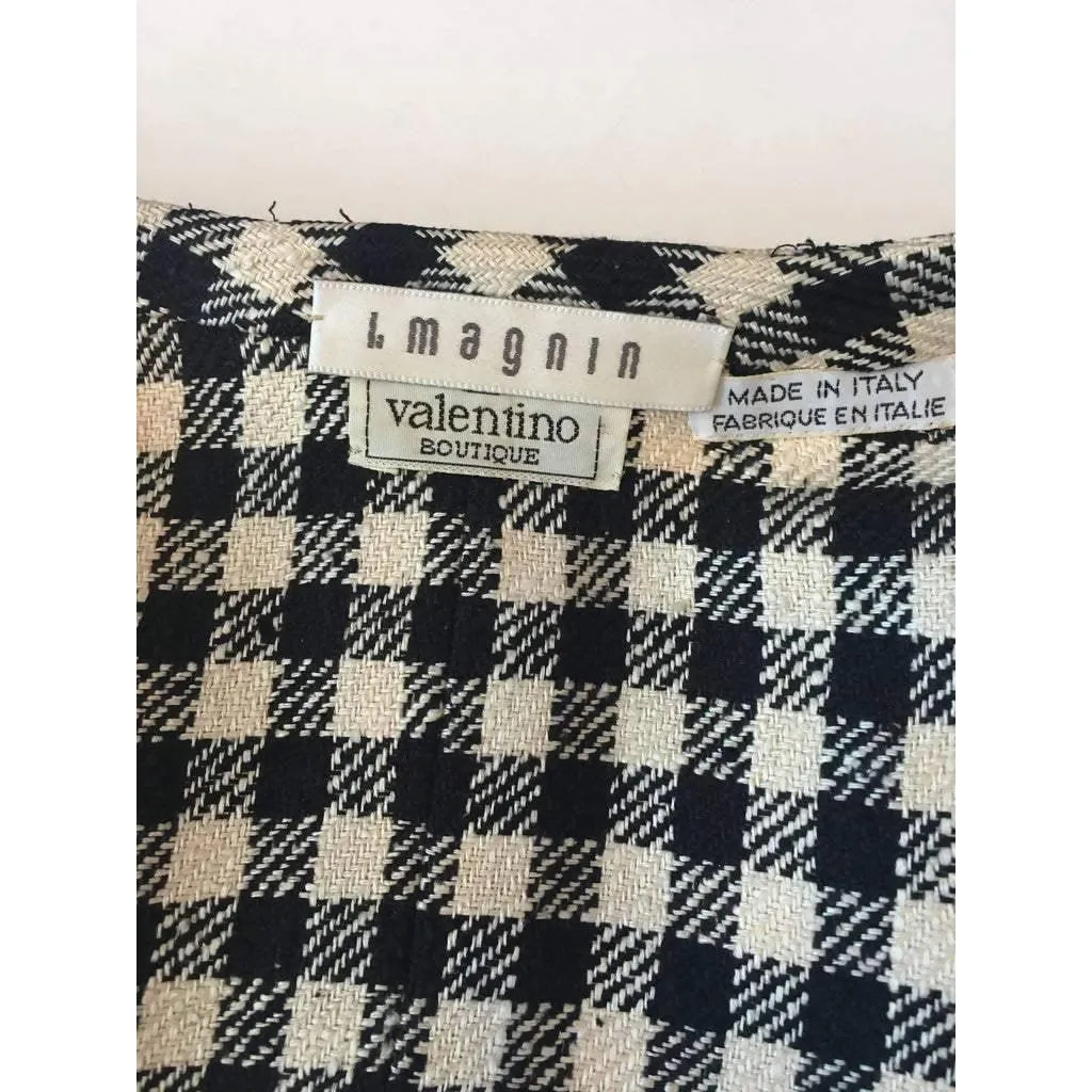 VALENTINO Black & White Checkered Wool Coat | Size XS/S