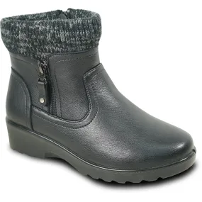 VANGELO Women Winter Fur Boot JL3579 Ankle Casual Boot Black - with Ice Cleat Outsole