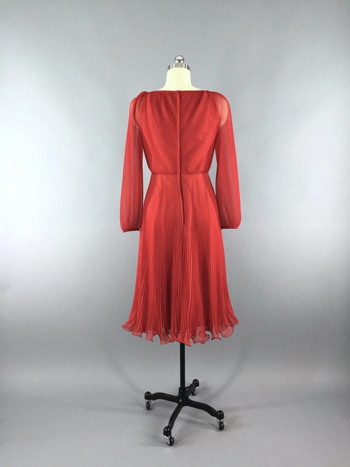 Vintage 80s Dress / Red Chiffon