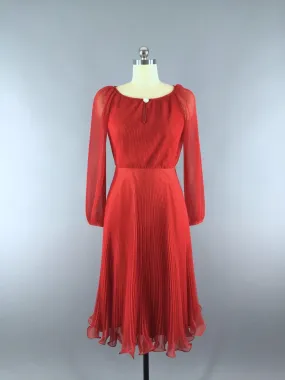 Vintage 80s Dress / Red Chiffon