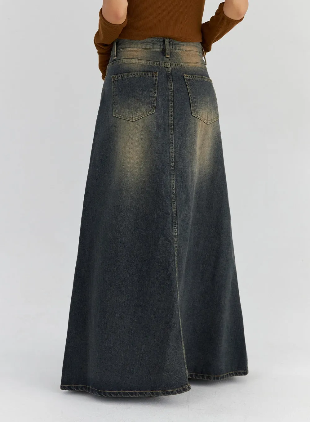 Vintage Wash Maxi Denim Skirt CS321