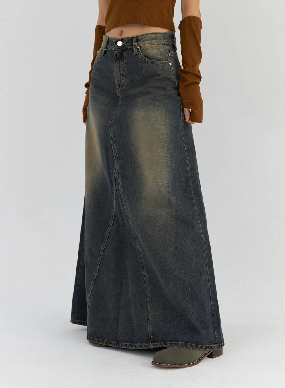 Vintage Wash Maxi Denim Skirt CS321