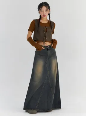 Vintage Wash Maxi Denim Skirt CS321