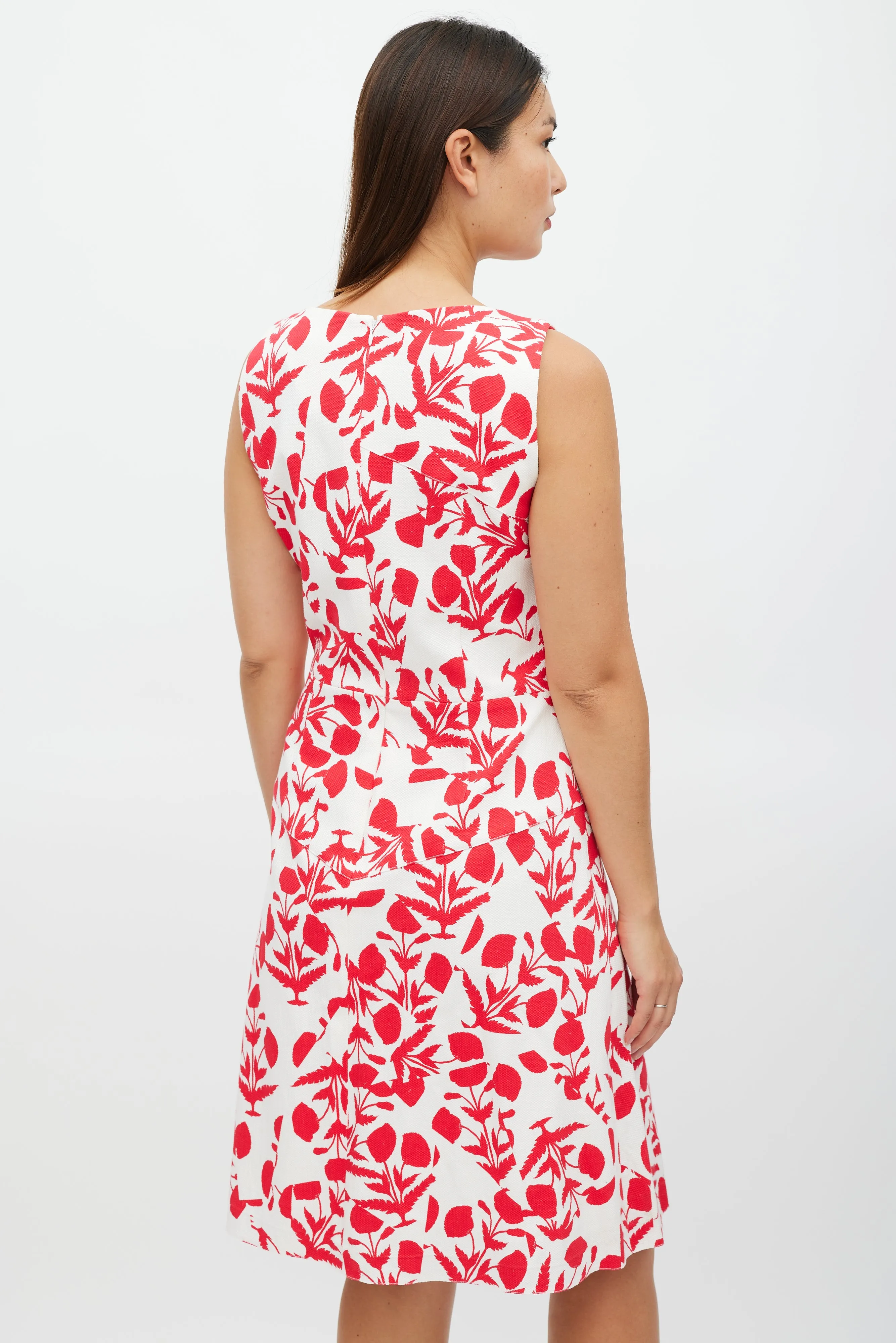 White & Red Asymmetrical Floral Panelled Dress