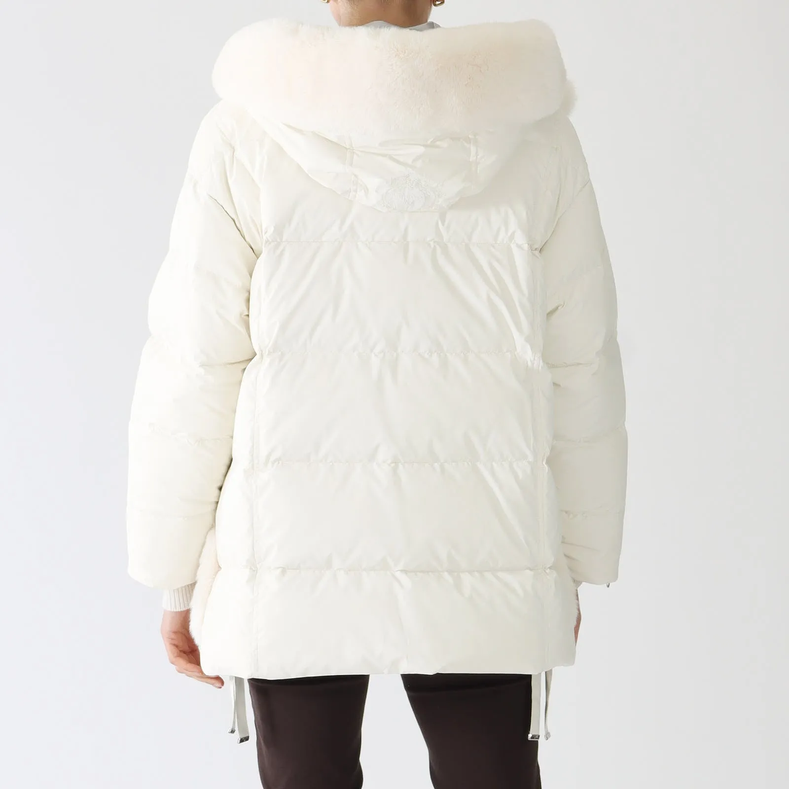 White Down Fur Trimmed Hooded Coat