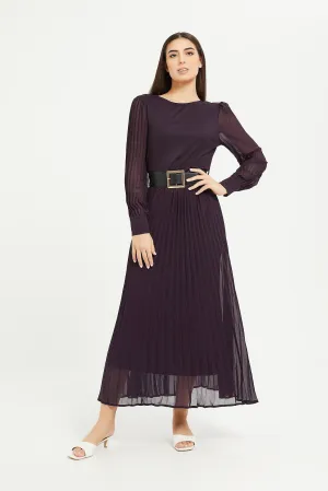 Women Purple Pleated Maxi Dress