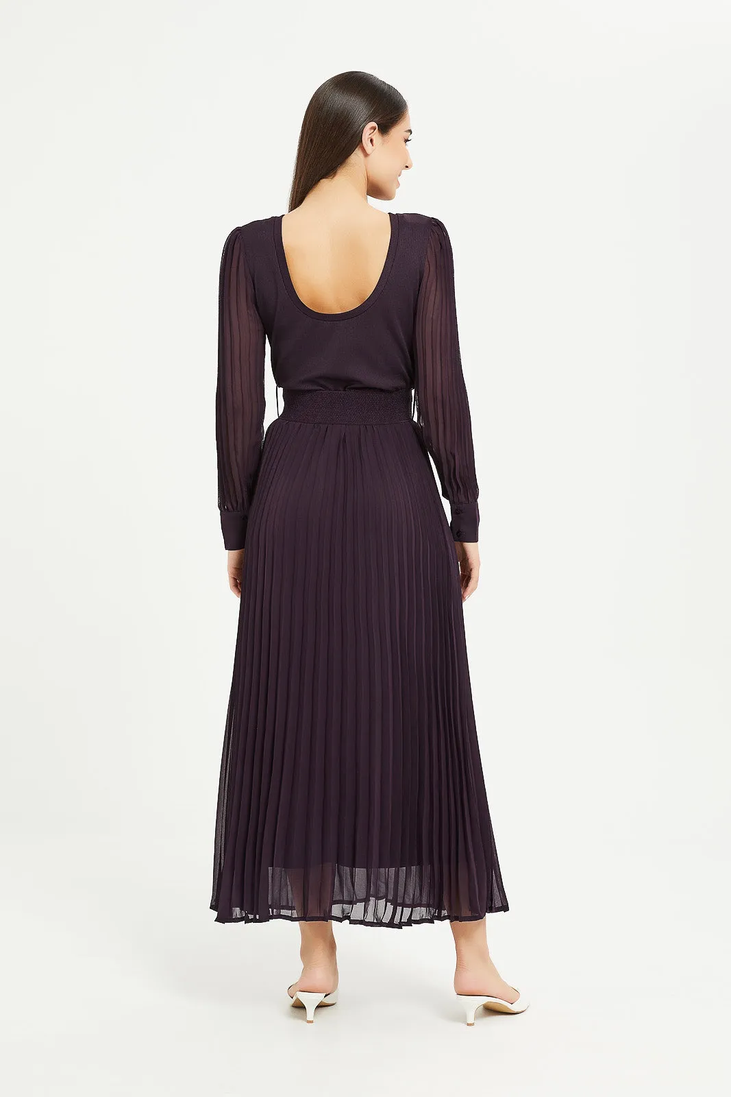 Women Purple Pleated Maxi Dress