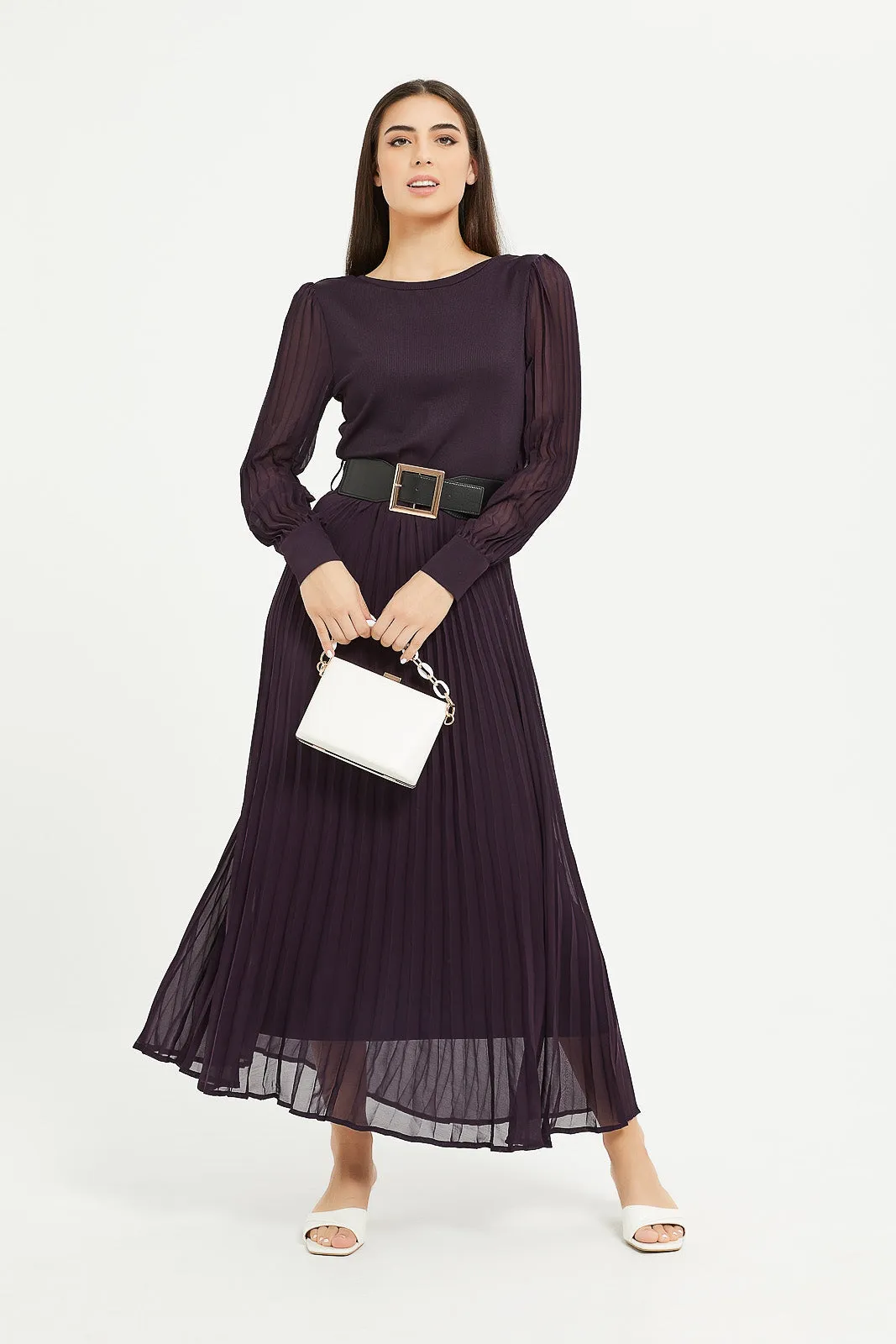 Women Purple Pleated Maxi Dress