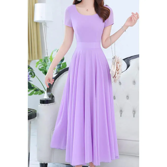 Women Short Sleeve Solid Color Fashion Swing Dress - C1602KMD