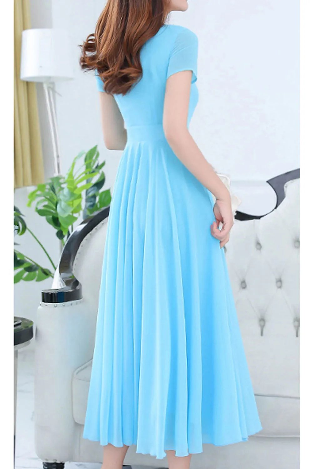 Women Short Sleeve Solid Color Fashion Swing Dress - C1602KMD