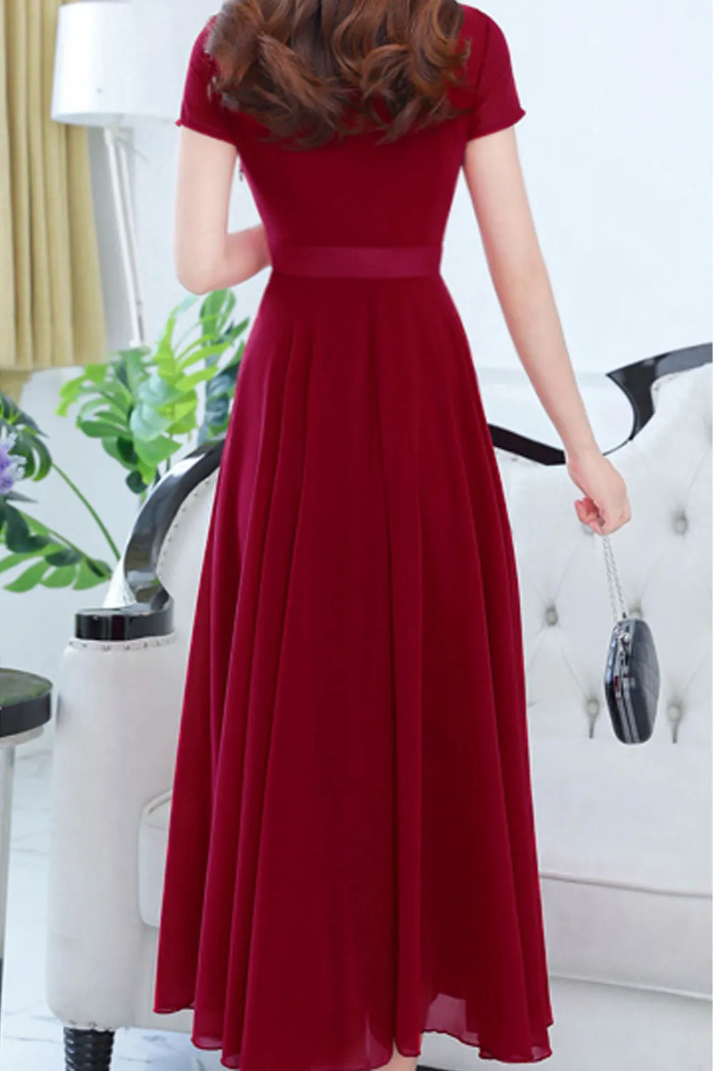 Women Short Sleeve Solid Color Fashion Swing Dress - C1602KMD