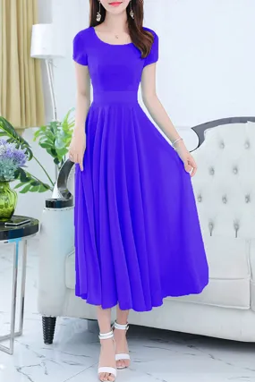 Women Short Sleeve Solid Color Fashion Swing Dress - C1602KMD