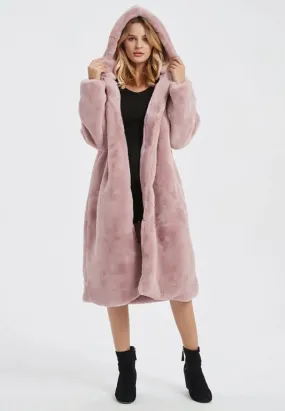 Womens Hooded Faux Fur Coat with Pockets