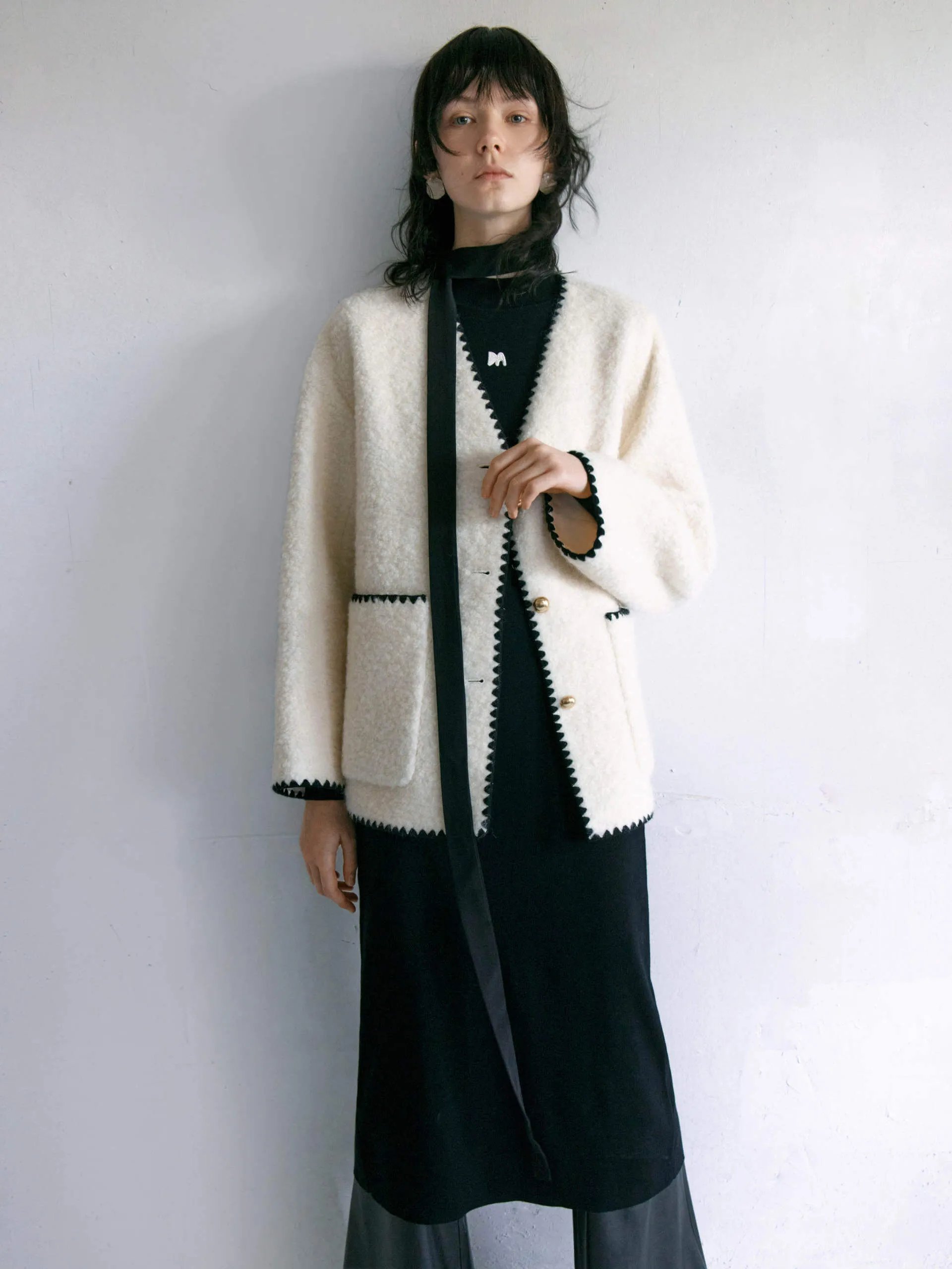 Wool Blend Boucle Knit Cardigan