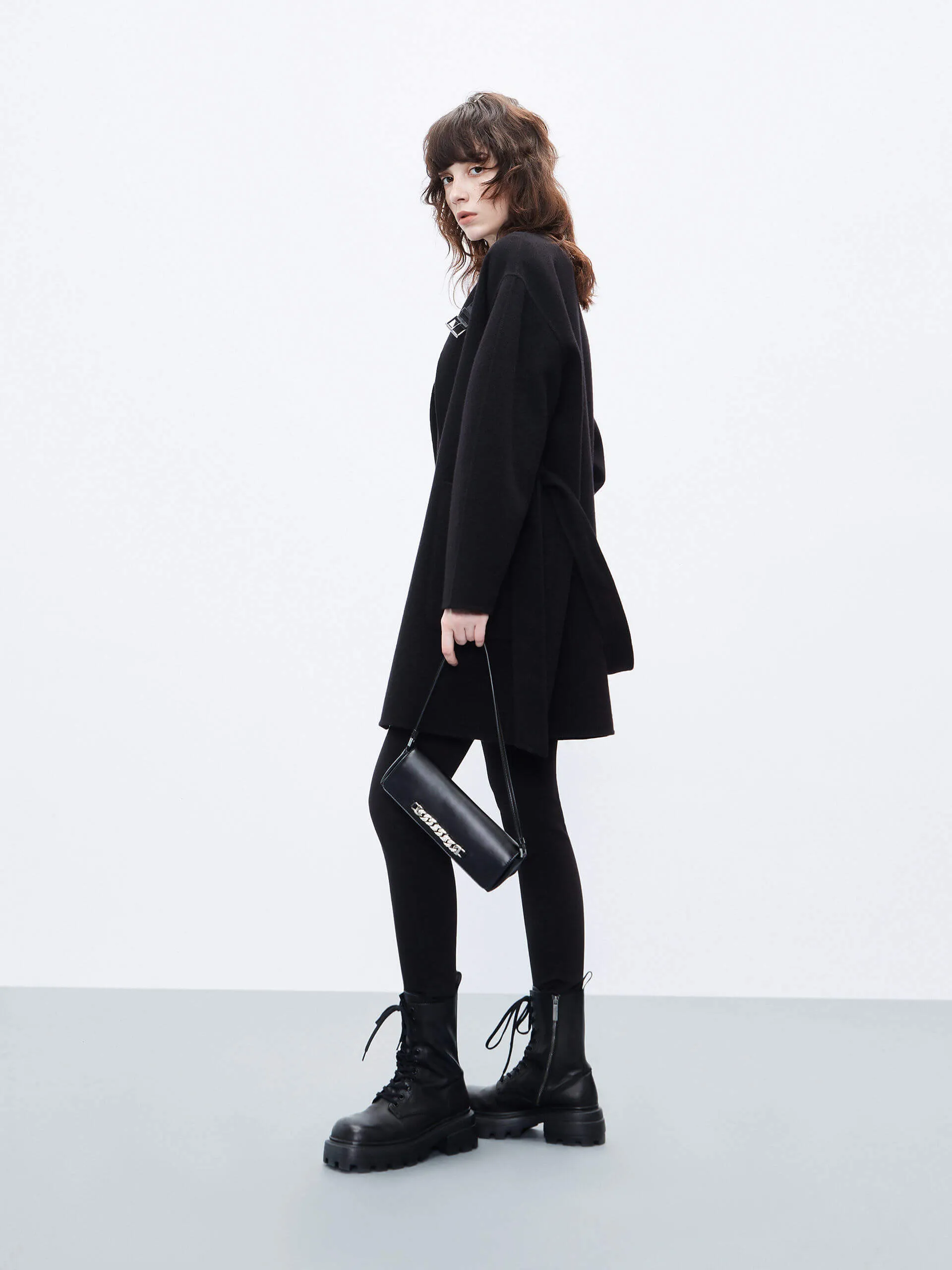 Wool Collarless Midi Coat