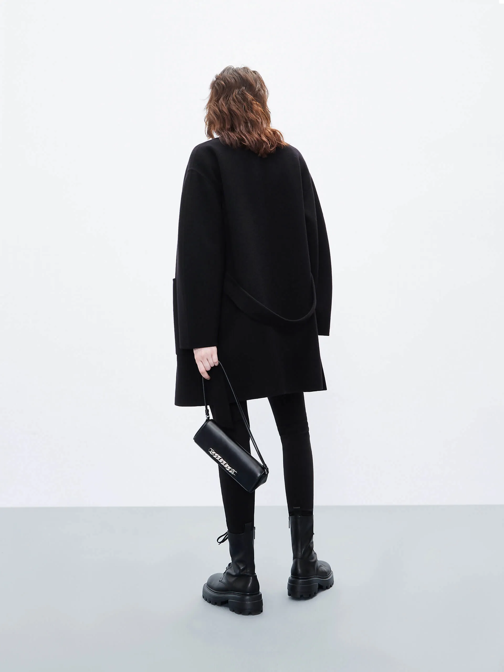 Wool Collarless Midi Coat